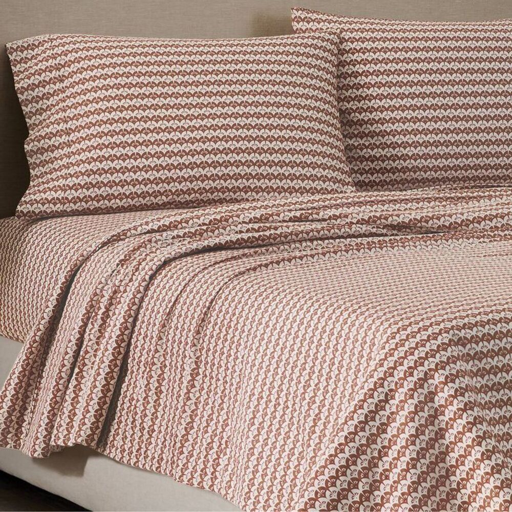 Jeremiah Brent Home Queen Cotton Sateen Sheet Set Clay Scallop Geo